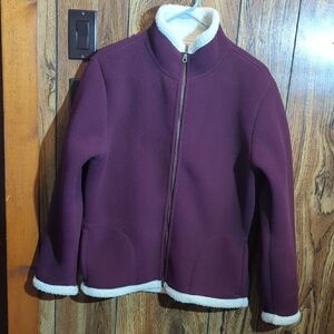 Elegant Plum Teddy Jacket with Cream Trim